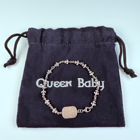 King Baby Studio MB Fleur De Lis Chain Queen Baby Sterling Silver 925 Bracelet - Picture 2 of 8